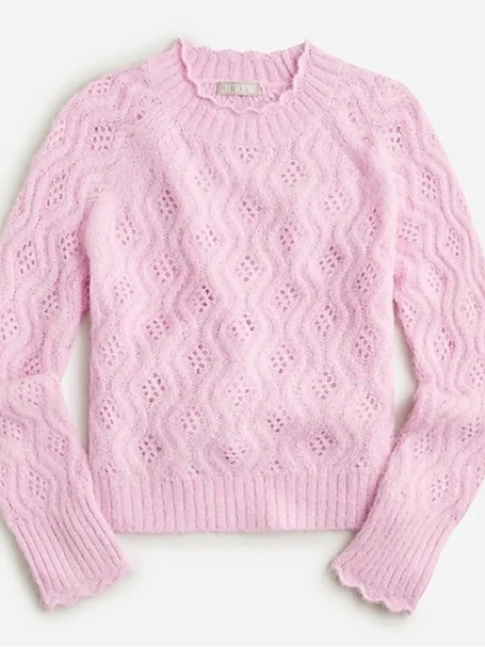 J. Crew Light Pink Openwork Cable Crewneck Sweater SZ M